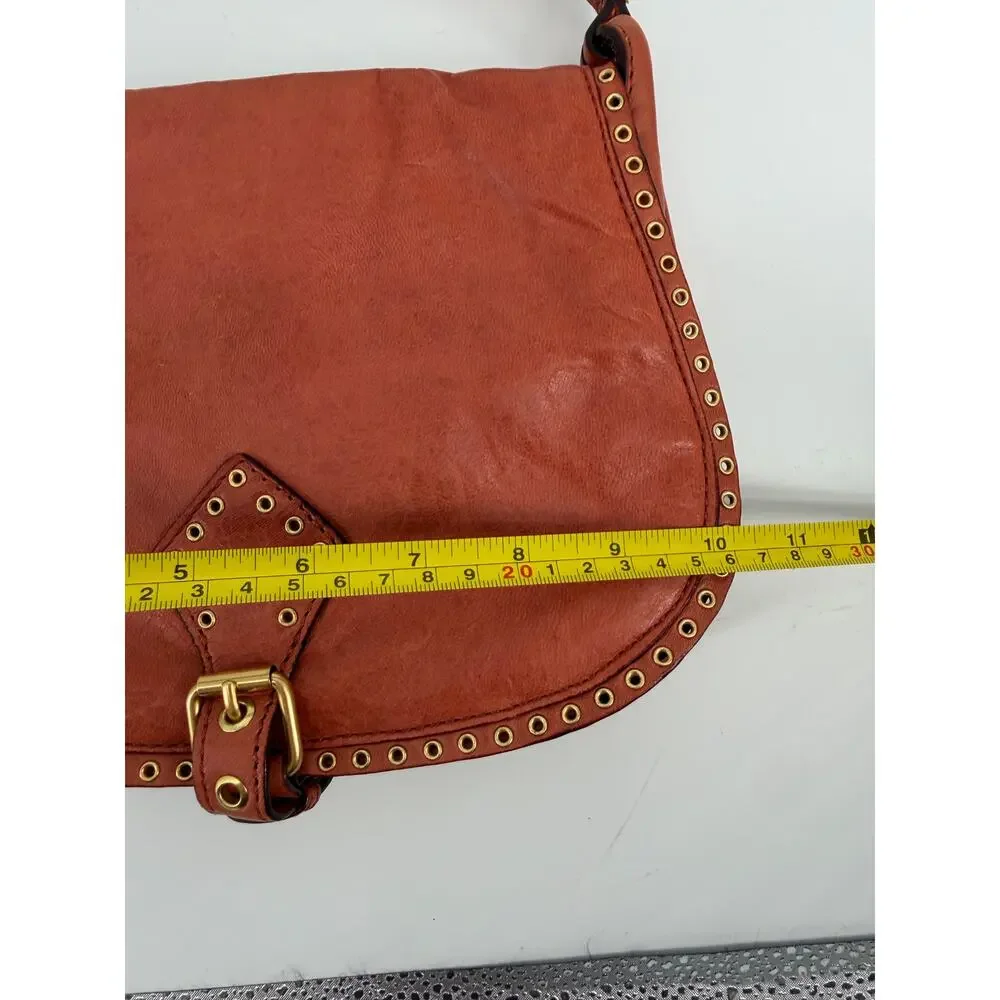 VTG Burnt Orange Leather Studded Crossbody Bag Boho Saddle Purse Rebecca Minkoff